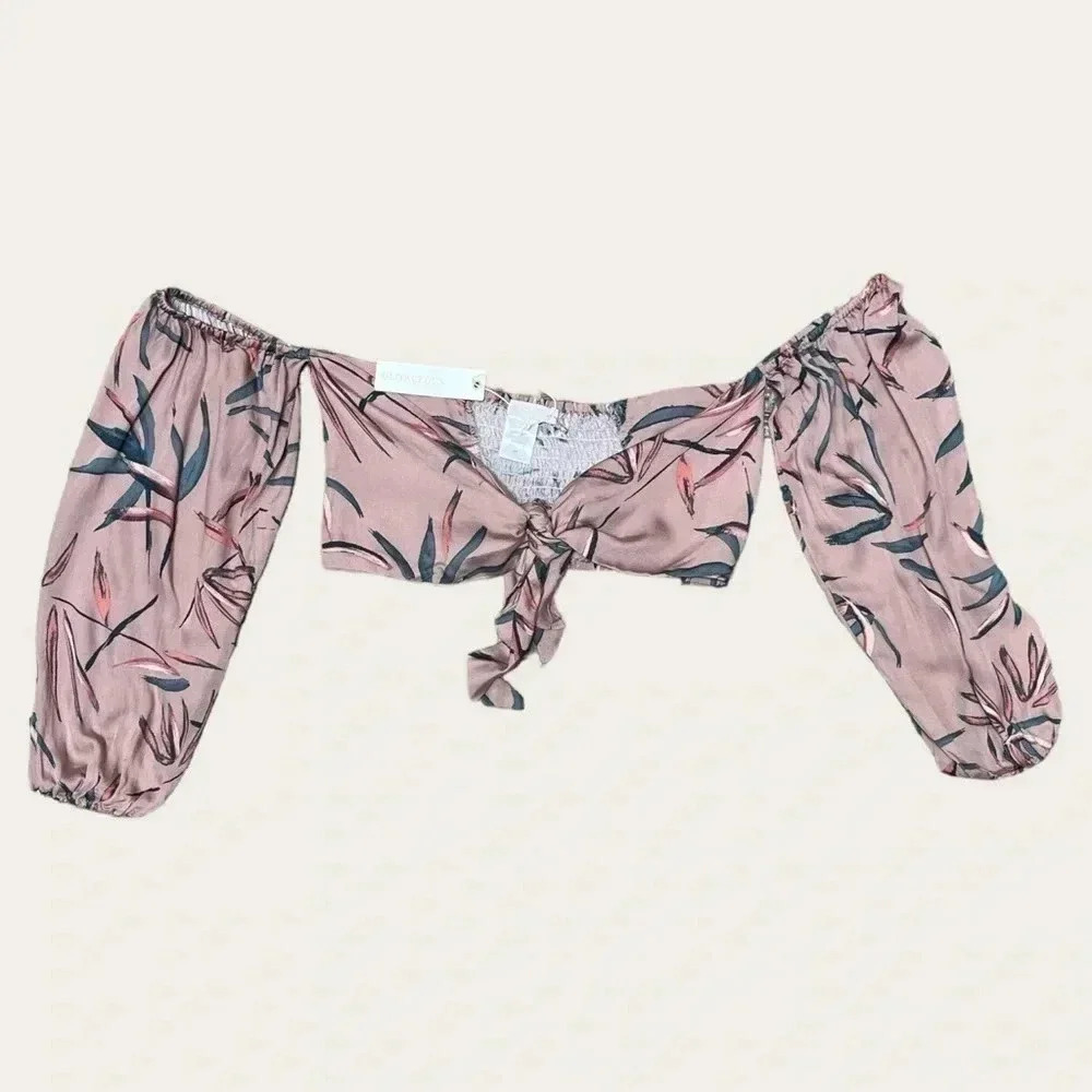 Olivaceous Women’s Tie Front Off The Shoulder Crop Top Rose Pink Size Medium